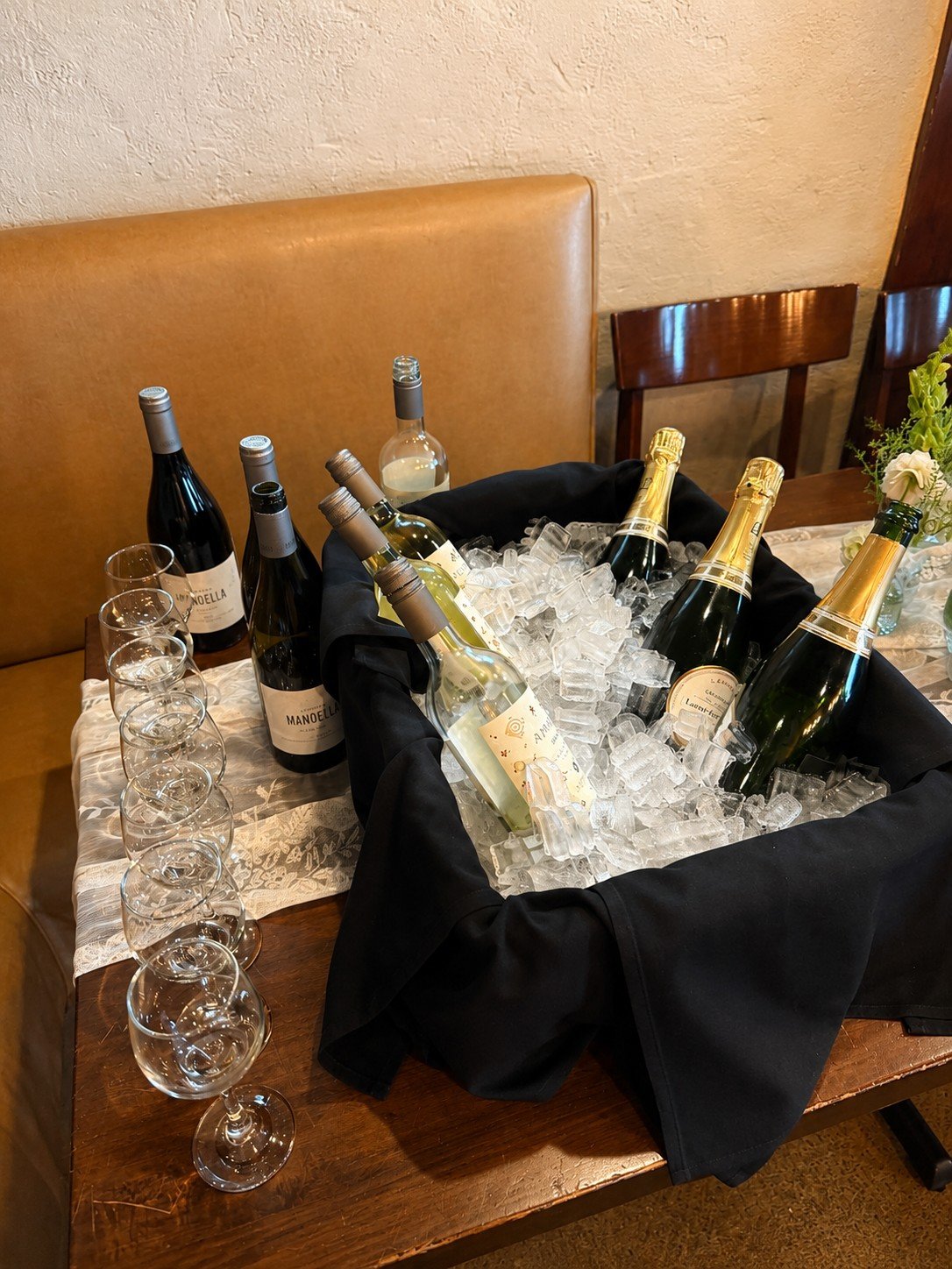 Champagne and wine chilled on ice