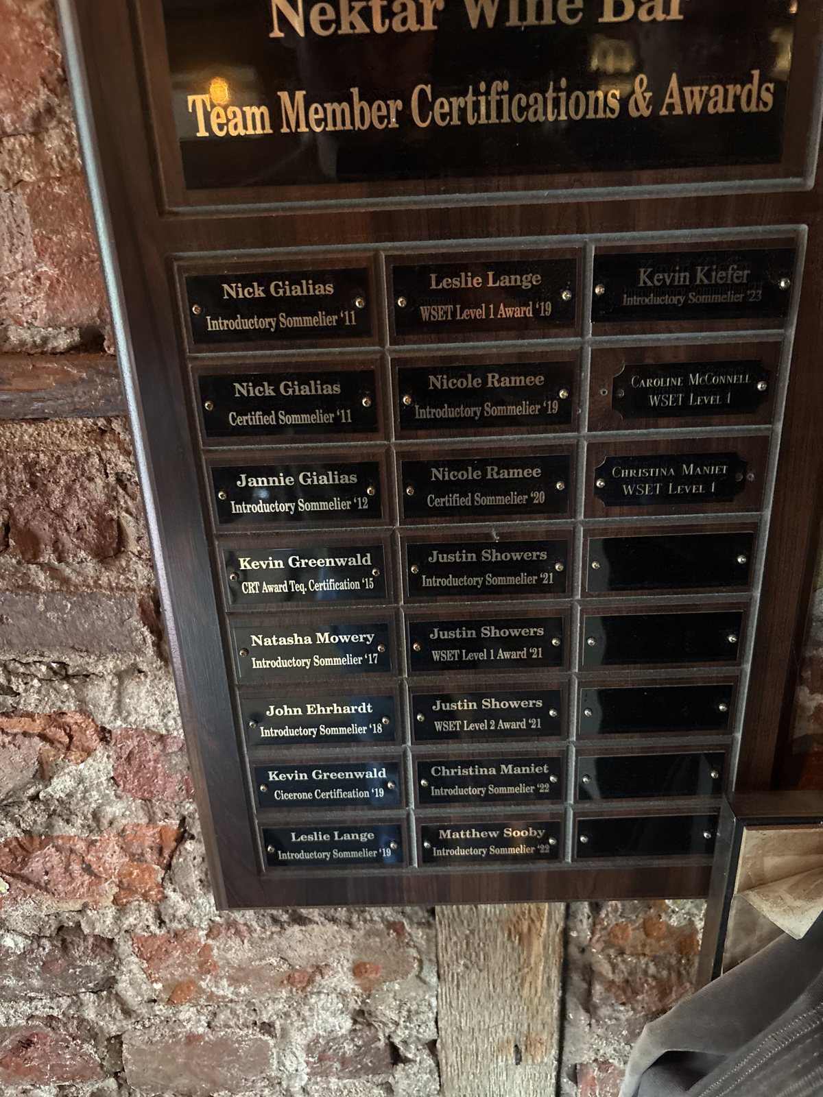 Nektar's team member certifications & awards board.