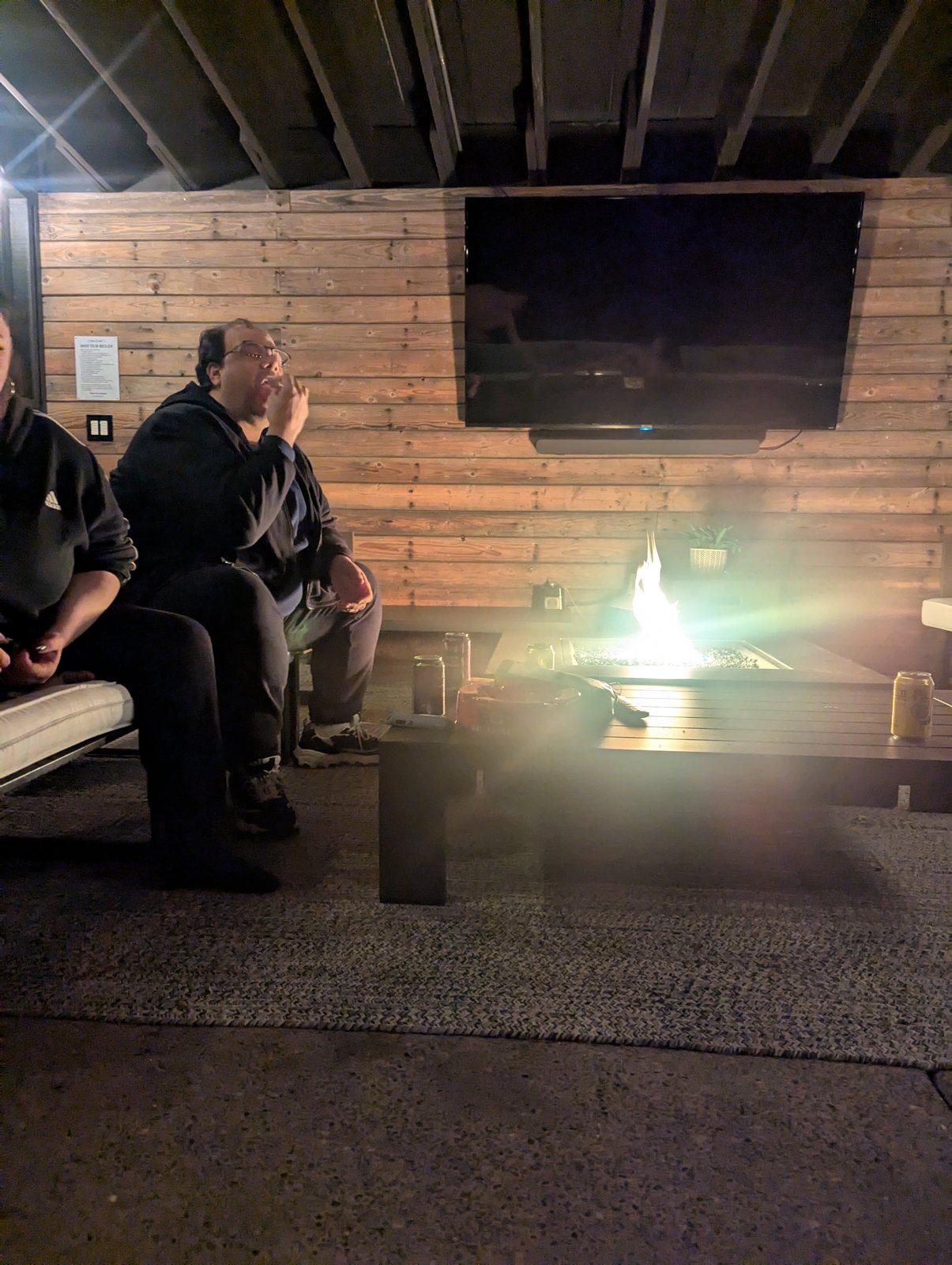 Winding down by the fire.