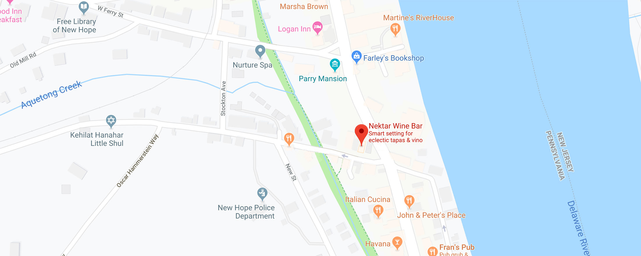 New Hope map with Nektar Wine Bar